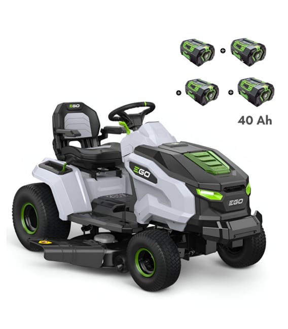 PACK Tracteur tondeuse autoportée à éjection latérale et mulching, 4 batteries 10Ah et chargeur rapide