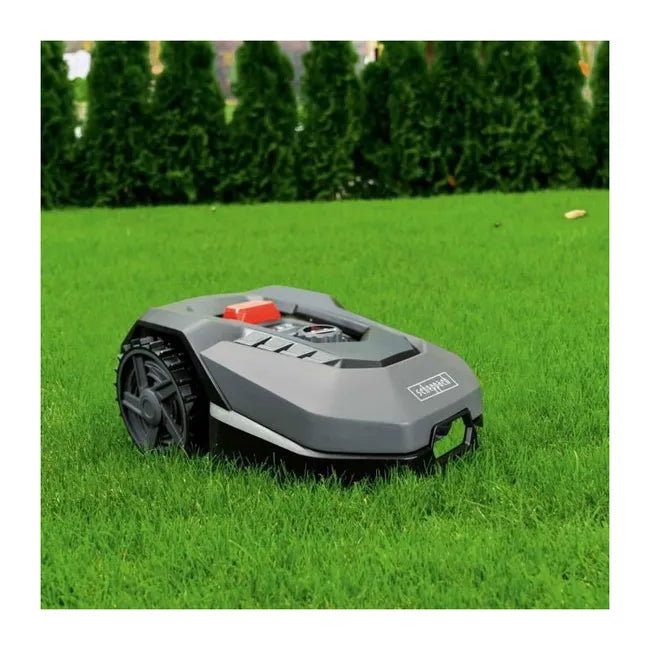 Robot tondeuse connecté 400m2 Scheppach RoboCut L500 avec station de recharge | Jusqu'a 400 m² | Capteur de pluie | WiFi & BT