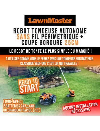 KIT ROBOT TONDEUSE AUTONOME SANS FIL PÉRIMÉTRIQUE + COUPE BORDURES 24V