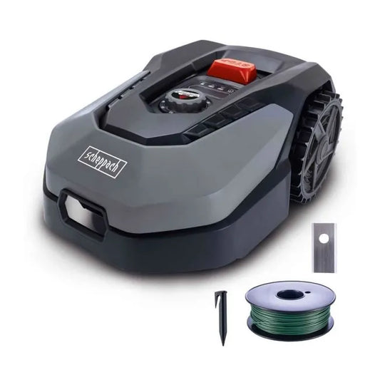 Robot tondeuse connecté 400m2 Scheppach RoboCut L500 avec station de recharge | Jusqu'a 400 m² | Capteur de pluie | WiFi & BT
